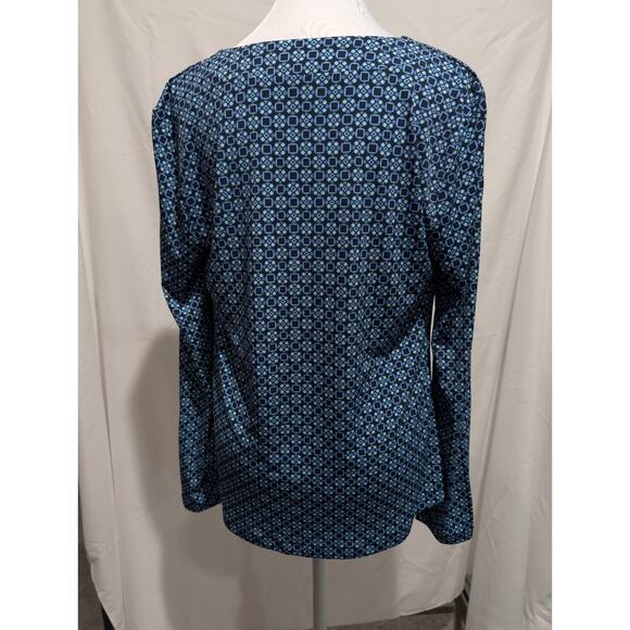 Liz Claiborne Women's Size Medium Draped Neck Geometric Long Sleeve Blue Shirt - Picture 4 of 11